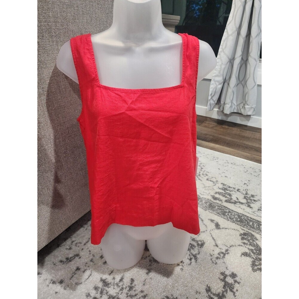 LC Lauren Conrad Tank Top Square Neck Linen Blend Button Back Red Plus Size S